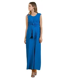 Mums & Bumps Attesa Wide Leg Maternity Jumpsuit with Front Ribbon - Blue