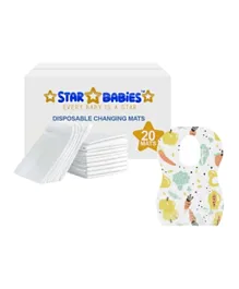 Star Babies Combo Pack Disposable Bibs + Changing Mat White - 40 Pieces