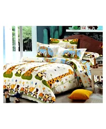 Brain Giggles 100% Cotton Giraffe Theme Double Bed sheet and Pillow Case - Multicolour