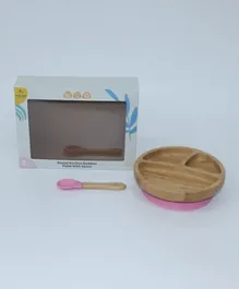 Mori Mori Round Bamboo Plate With Spoon - Pink