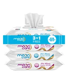 Moon Care Baby Wet Wipes with Special Formula for Sensitive Skin Pack of 4 - 80 Pieces Each