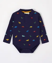 JoJo Maman Bebe Dino Embroidered Polo Shirt Bodysuit - Navy