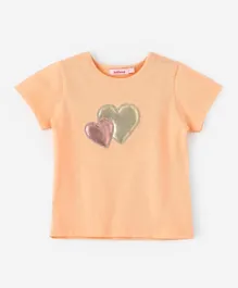 Jelliene Heart Patched Knit Top - Peach
