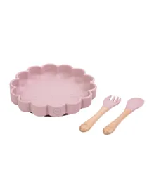 Amini Cat Plate With Spoon And Fork Set - Pink