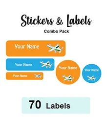 Ladybug Labels Personalised Name Labels Sticker Combo Plane - Pack of 70