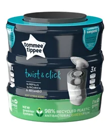 Tommee Tippee Twist and Click Advanced Nappy Bin Refill Cassettes - Pack of 3