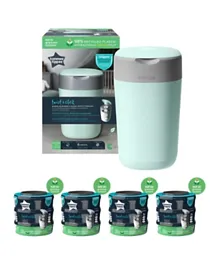 Tommee Tippee Twist & Click Nappy Disposal Sangenic Bin (With 1 Preloaded Cassette) + 12 Extra Cassettes - Green