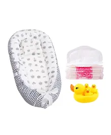 Star Babies Baby Sleeping Bed Pod + Free 20-Pieces Breast Pad & Rubber Duck Toy - Grey