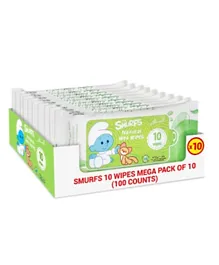 Smurfs Wipes  Mega Pack of 10 Green - 100 Pieces