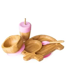 Eco Rascals Bamboo Elephant Plate + Straw Cup + Bowl & Spoon Combo- Pink