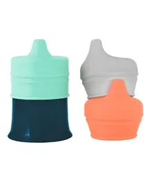 Boon Swig Silicone Straw Bottle + Snug Stretchy Silicone Reusable Spout Lids with containers