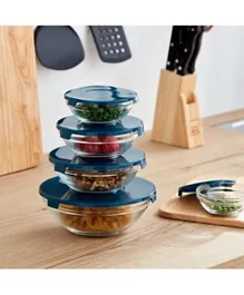 HomeBox Prime Glass Bowl Set With Lid - 5 Pieces