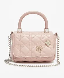 Little Missy Quilted and Embellished Satchel Bag with Chain Strap - Pink