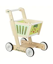 فاكتوري برايس - عربة تسوق خشبية للعب التظاهر مع مشاية للأطفال - أخضر