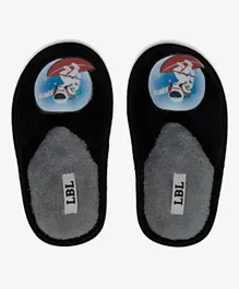 LBL by Shoexpress Plush Textured Slip On Bedroom Mules with Astronaut Applique Detail - Black
