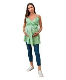 Blush V Neck Top With Separate Belt - Green