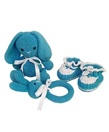 Snuggle and Play Soft Crocheted Bunny set - Blue and White