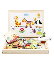 Factory Price 3-in-1 Wooden Easel with Magnetic Puzzle Blackboard and WhiteBoard - Multicolour