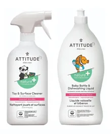 Attitude Baby Bottle & Dishwashing Liquid + Toy & Surface Cleaner Pack of 2 - 1500mL