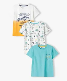 Minoti 3-Pack All Over Sharks Printed T-Shirt Set - White, Blue & Orange