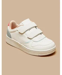 Flora Bella by Shoexpress Panelled Low Ankle Velcro Closure Sneakers - White