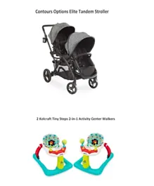 Kolcraft Contours Elite Tandem Stroller and Tiny Steps 2-in-1 Activity Center Walkers - 3 Pieces
