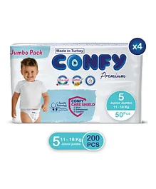 Confy Premium  Baby Diapers Jumbo Saver Pack Junior Size 5 - 200 Pieces