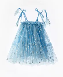 Plushbabies Sparkling Snowflake Self Tie Dress - Blue