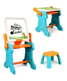 ليتل ستوري طاولة كتل مزدوجة الجوانب 2 في 1 ومجموعة لوحة التعلم المغناطيسية مع كرسي - متعدد الألوان