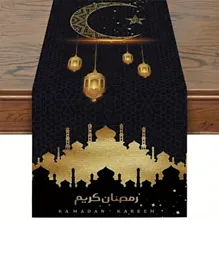 GENERIC Eid Mubarak Mosque Muslim Golden Moon Burlap Table Runner