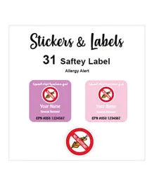 Ladybug Labels Personalised Name Labels Allergy Alert No Gluten Pink - Pack of 30