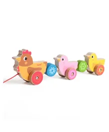Iwood Wooden Pull Along Hen Toy - Multicolor