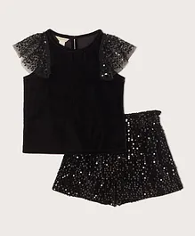 Monsoon Children Round Neck Top & Shorts Set - Black