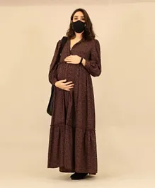 Oh9shop Stars Print Maxi Maternity Dress - Burgundy