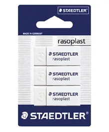 Staedtler Latex-Free White Erasers, Pack of 3 - Residue-Free Erasing, Protective Sleeve, 6.5cmx2.3cmx1.3cm