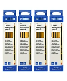 Maxi 12 Classic Black Lead Hexagonal Pencils Pack Of 4 - 48 Pieces