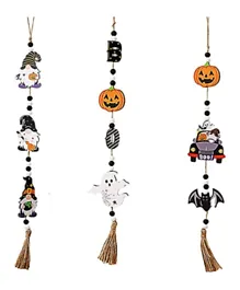 Brain Giggles Spooky Halloween Wooden Beads Ornament Wall Hanging - 3 Pieces