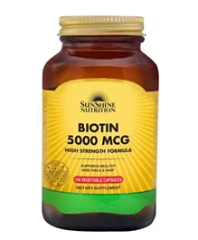 Sunshine Nutrition Biotin 5000mcg High Strength Form - 100 Capsules