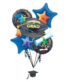 Party Centre Graduation Hat & Diploma Bouquet - Congrats Grad Themed Foil Balloons with Stars, 5pc Set