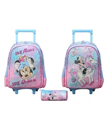 Disney Minnie Feeling Amaz Trolley Bag+ Pencil Case Pink and Blue - 16 Inches