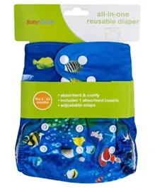 Baby Vision All-In-One Reusable Diaper with One Insert Aqua Fish Design - Blue