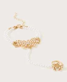 Monsoon Children Pearl Butterfly Linked Bracelet And Ring Set - Rose Gold