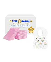 Star Babies Combo Pack Disposable Bibs + Changing Mat - 60 Pieces