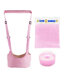 Star Babies Color Mood Combo (Baby Walking Assistant, Powder Puff, Kids Face Towel Gift Set) - Pink
