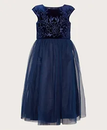 Monsoon Children Odette Velvet Embroidered Dress - Blue