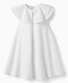 Zippy Cotton Sleeveless Ruffled Dress - White