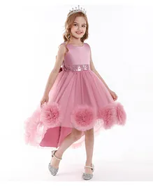 Babyqlo Big Flower Embellished Net Long Tail Party Dress - Pink
