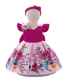 Hashqlo Floral Printed Party Dress With Headband - Purple