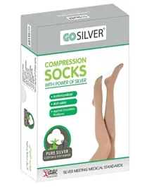 Go Silver Over Knee High Compression Socks Open toe with Silicon Flesh - Beige