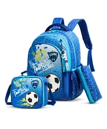 Eazy Kids Football-Themed School Bag Set with Lunch Box & Pencil Case - Water-Resistant, Durable, Blue 17'